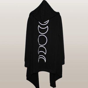 Hot Topic Moon Phase Cardigan Sweater Hooded Open Front Long Sleeve Black